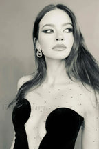 Crystal Mesh Long Charming Sleeve Velvet Dress