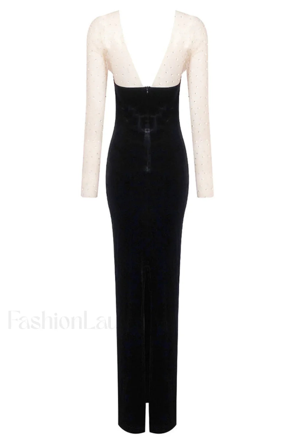 Crystal Mesh Long Charming Sleeve Velvet Dress