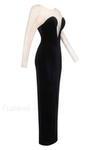 Crystal Mesh Long Charming Sleeve Velvet Dress