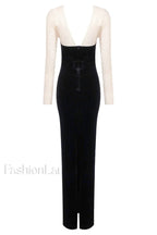 Crystal Mesh Long Charming Sleeve Velvet Dress