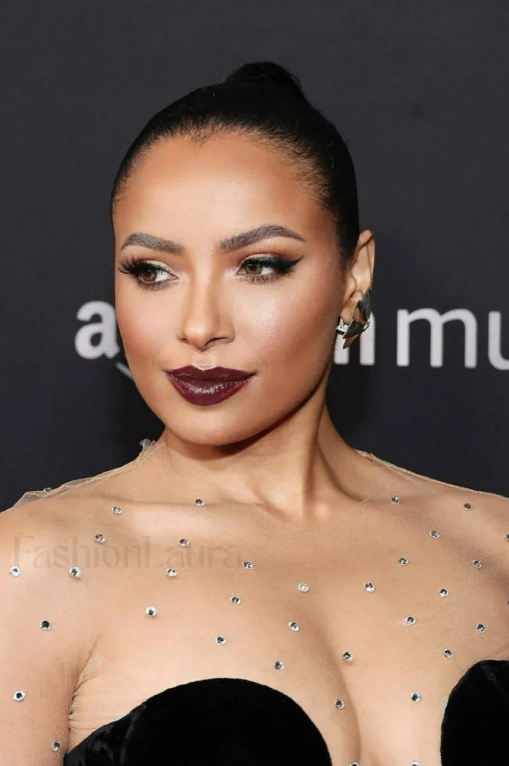 Crystal Mesh Long Charming Sleeve Velvet Dress