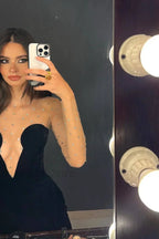 Crystal Mesh Long Charming Sleeve Velvet Dress