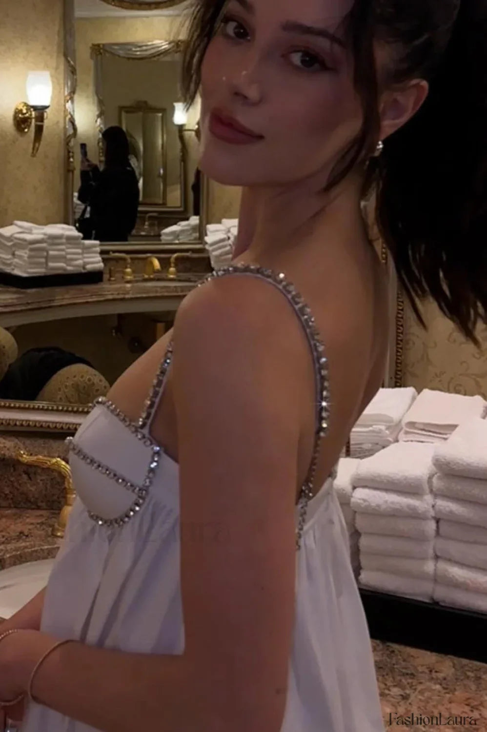 Crystal Trimmed Stylish Scallop Mini Dress