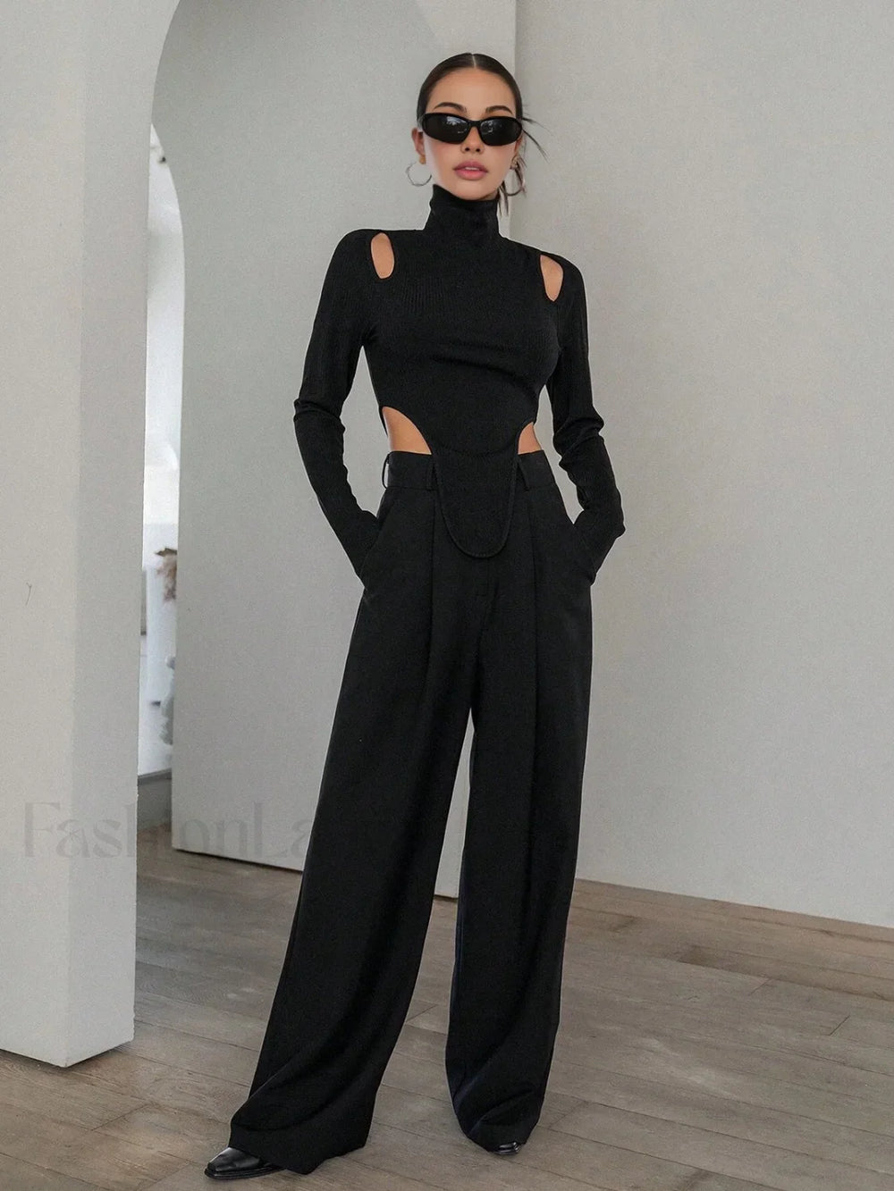 Cut Out High Trendy Neck Asymmetric Hem Top T Shirts