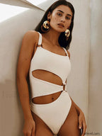 Cut Out Solid High Cut One Piece WHITE / S