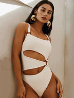Cut Out Solid High Cut One Piece WHITE / S