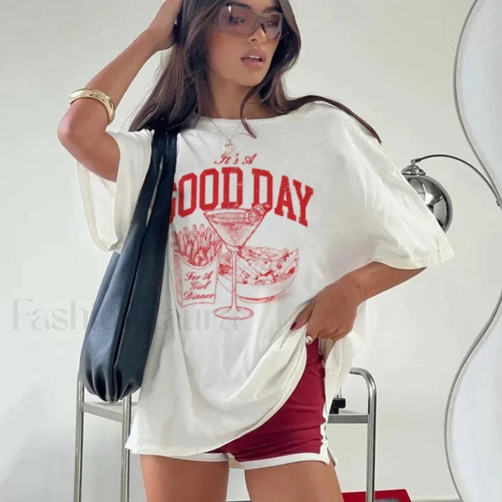 Cute Aesthetic Girl Dinner Graphic T Shirt WHITE / S