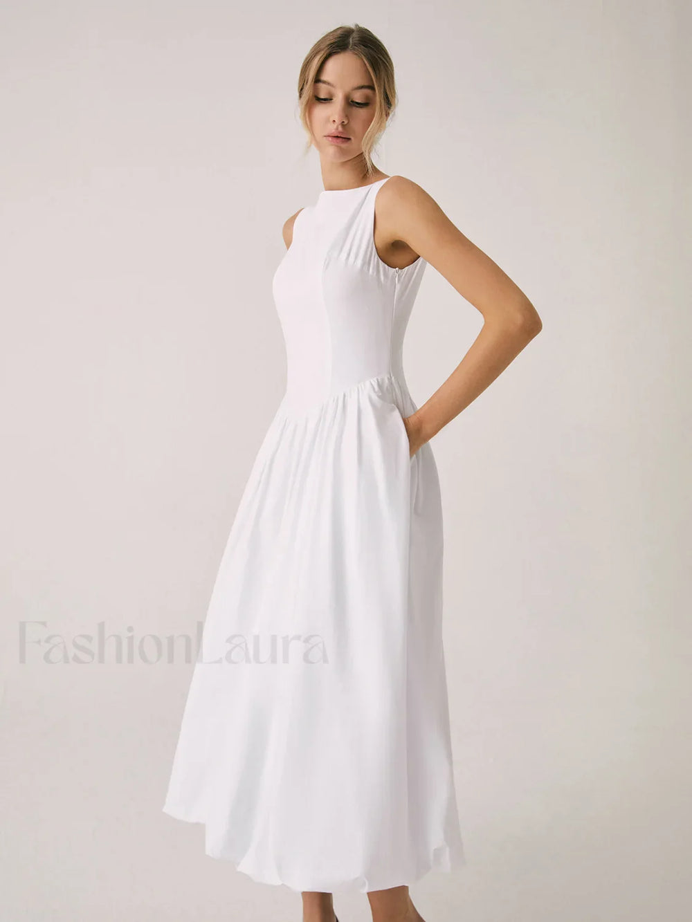 Cutout Cotton Graceful Sleeveless Midi Dress Dresses