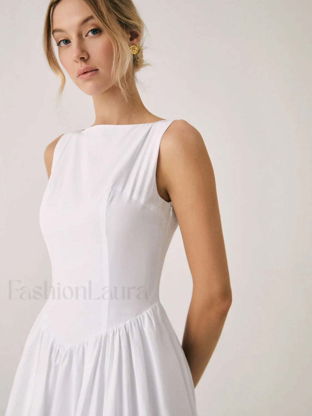 Cutout Cotton Graceful Sleeveless Midi Dress Dresses