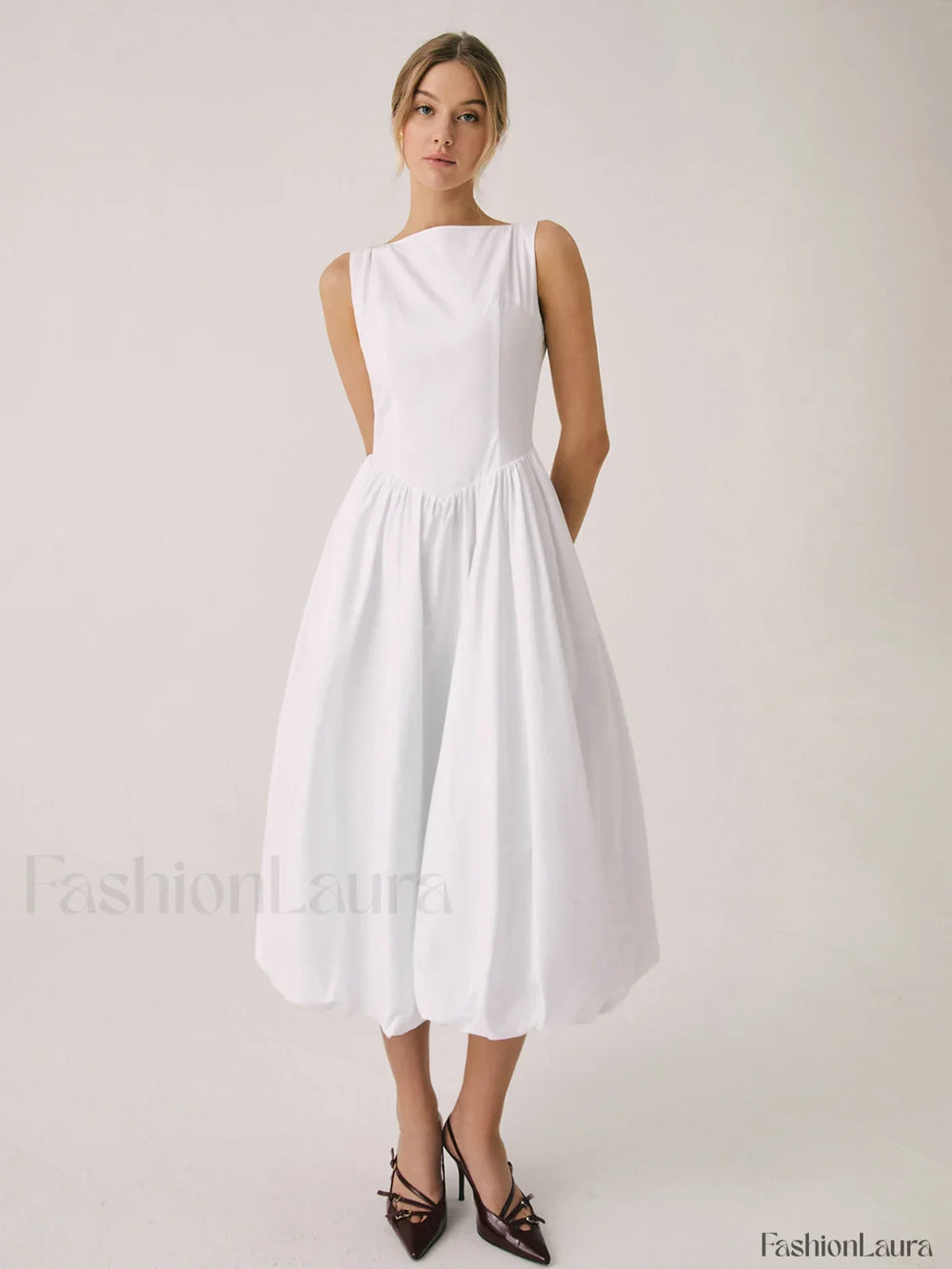 Cutout Cotton Graceful Sleeveless Midi Dress Dresses