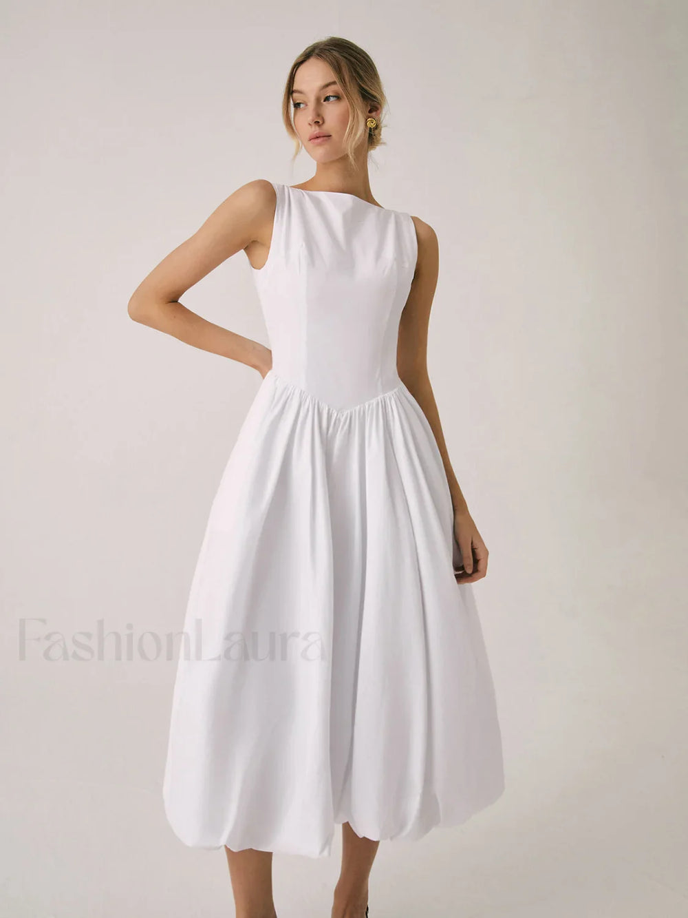Cutout Cotton Graceful Sleeveless Midi Dress Dresses