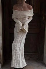 Cutout Off Shoulder Crochet Knit Bodycon Maxi Dress