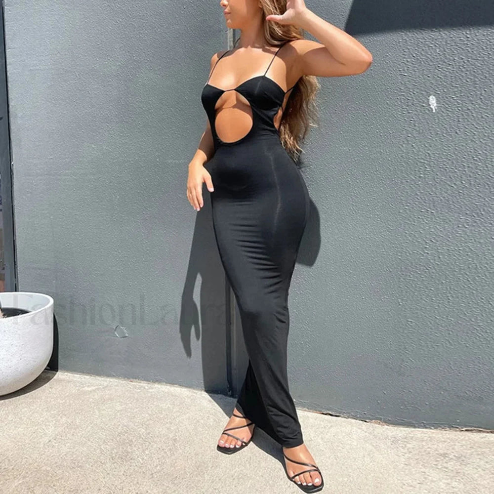 Cutout Slim Fit Suspender Maxi Dress