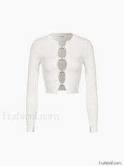Cutout Split Beads Detail Ribbed Knit Top Knit Tops