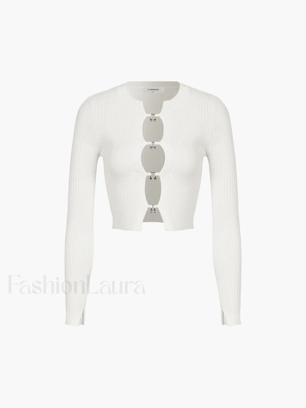 Cutout Split Beads Trendy Detail Ribbed Knit Top Sweaters L