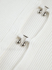 Cutout Split Beads Trendy Detail Ribbed Knit Top Sweaters L