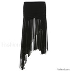 Cyber Y2K Irregular Hem Harajuku Mesh Patchwork Skirt Black / S