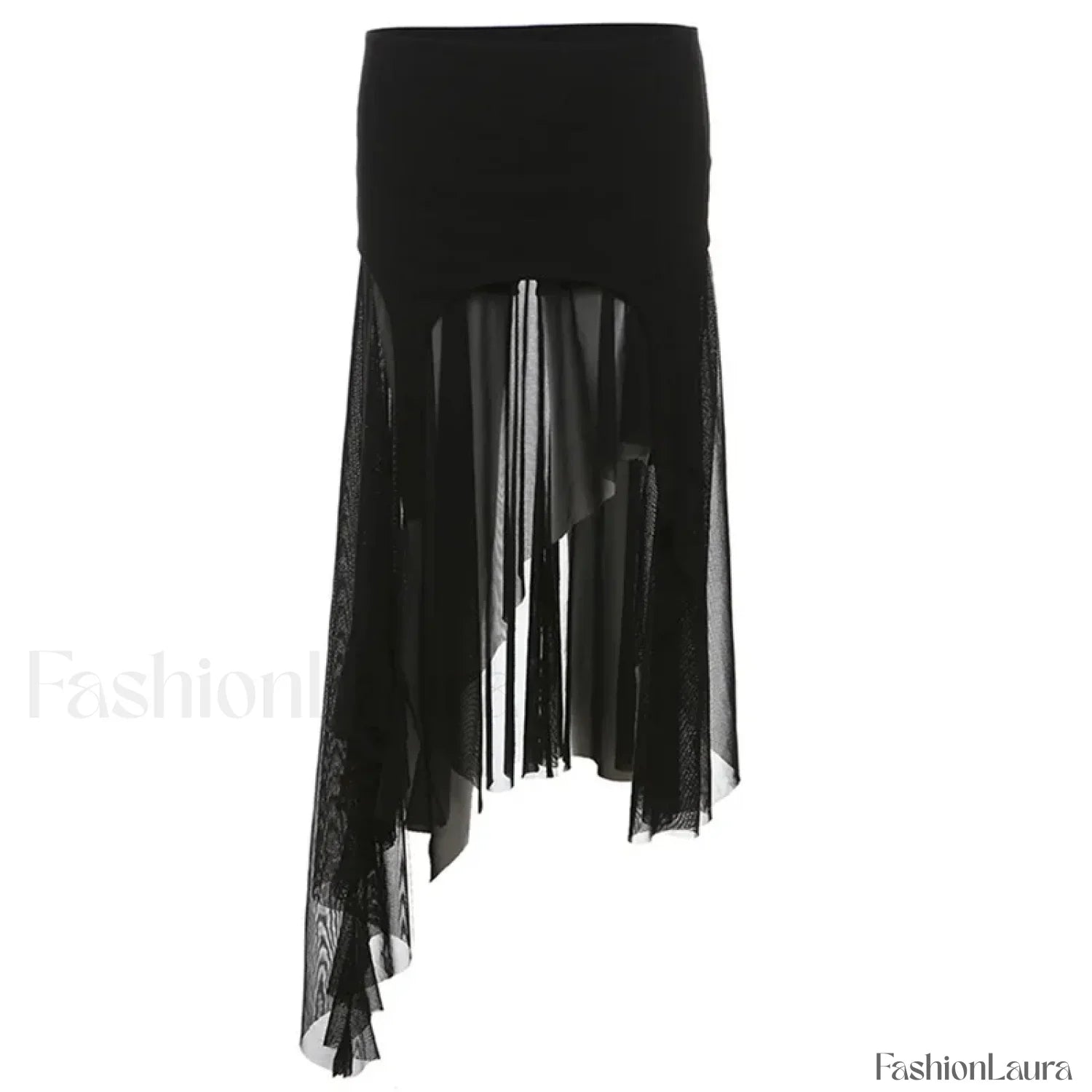 Cyber Y2K Irregular Hem Harajuku Mesh Patchwork Skirt Black / S