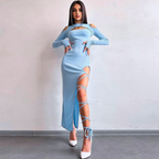 JuliaFashion - Sexy Lace-Up High Split Maxi Dress