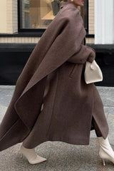 Long Line Scarf Neck Wool Style Overcoat