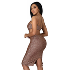 Julia Fashion - Sexy Slant Shoulder Backless Sequined Midi Dress