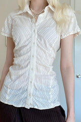 Slim Fit Short Sleeve Textured Blouse