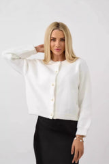 White Button Front Cardigan White / One Size