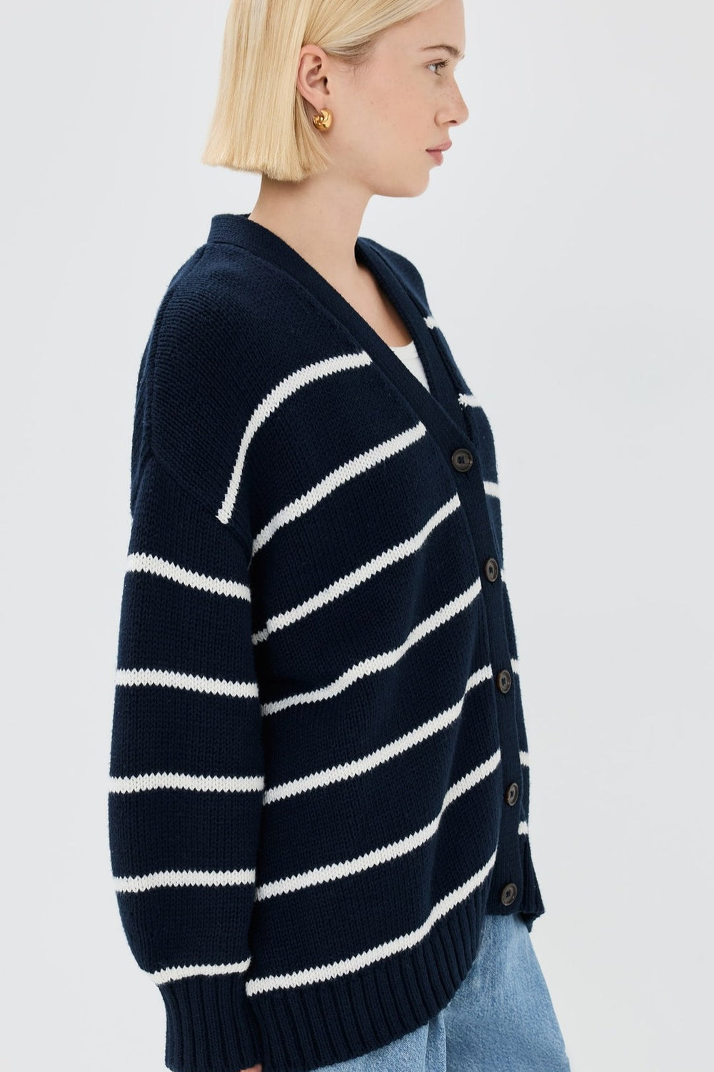 V Neck Striped Cotton Sweater