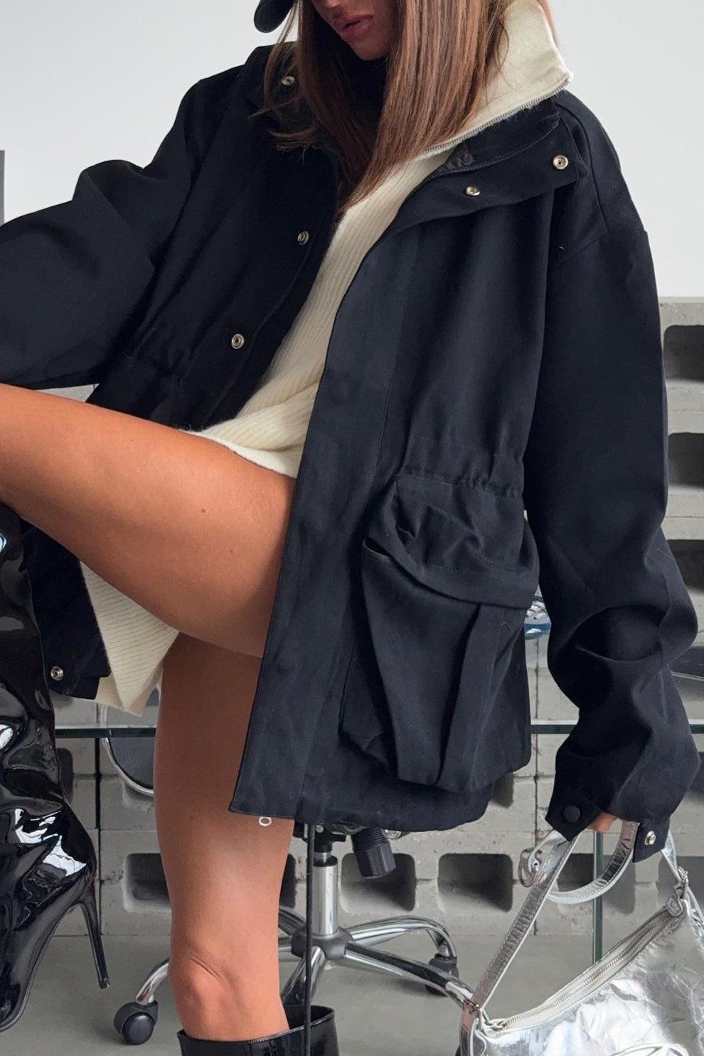 Drawstring Waist Utility Pocket Jacket