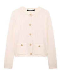 Cropped Knit Pocket Cardigan White / S