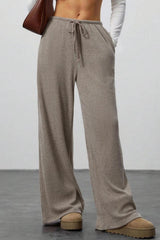 Draped Drawstring Wide Leg Knit Pants