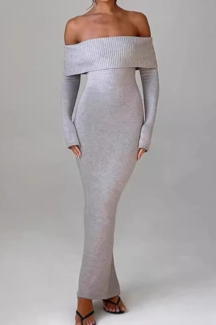 Off Shoulder Ribbed Sweater Dress S / White