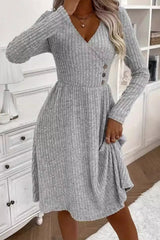 V-Neck Patchwork Sweater Dress