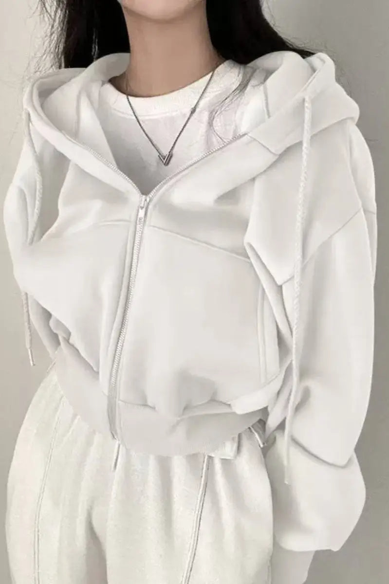 Casual Streetwear Long Sleeve Hoodie White / S