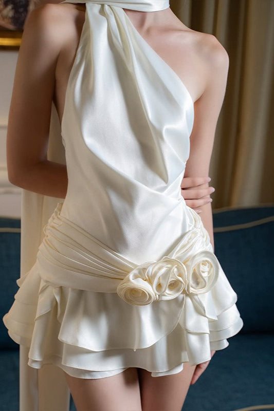 Elegant Satin 3D Floral Cocktail Dress