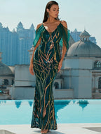 JuliaFashion - Sequin Sexy Backless Bodycon Even Maxi Elegant Dress