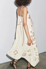 Floral Embroidered Asymmetric Boho Dress