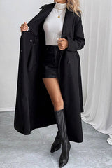 Black Belted Wool Blend Relaxed Overcoat