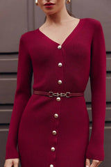 Long Sleeve Button Sweater Dress