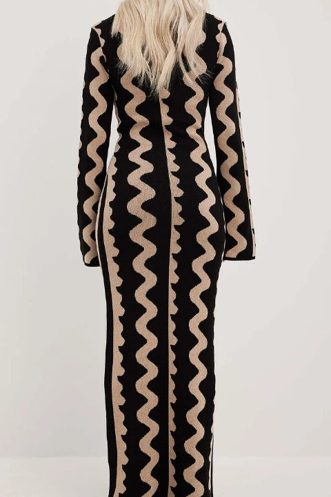 Striped Contrast Slim Knit Sweater Dress