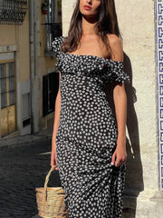 Daisy Floral Graceful Print Long Dress Black / XS Floral Dresses