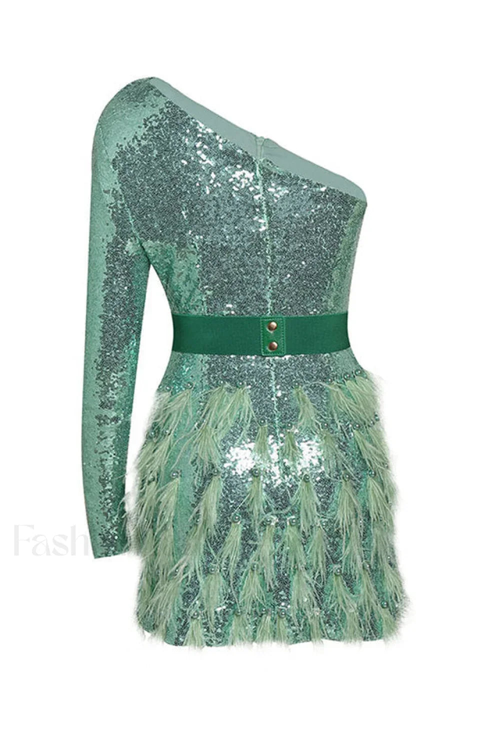 Daria One Shoulder Charming Sequin Feather Dress