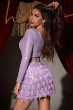 Daria One Shoulder Charming Sequin Feather Dress