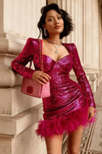 Daria Sequin Stylish Feather Mini Dress