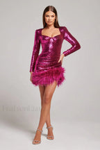Daria Sequin Stylish Feather Mini Dress