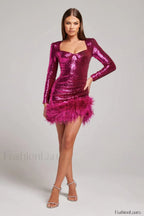 Daria Sequin Stylish Feather Mini Dress