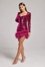 Daria Sequin Stylish Feather Mini Dress