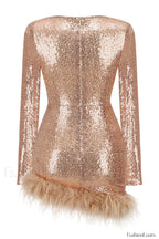 Daria Sequin Stylish Feather Mini Dress