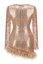 Daria Sequin Stylish Feather Mini Dress