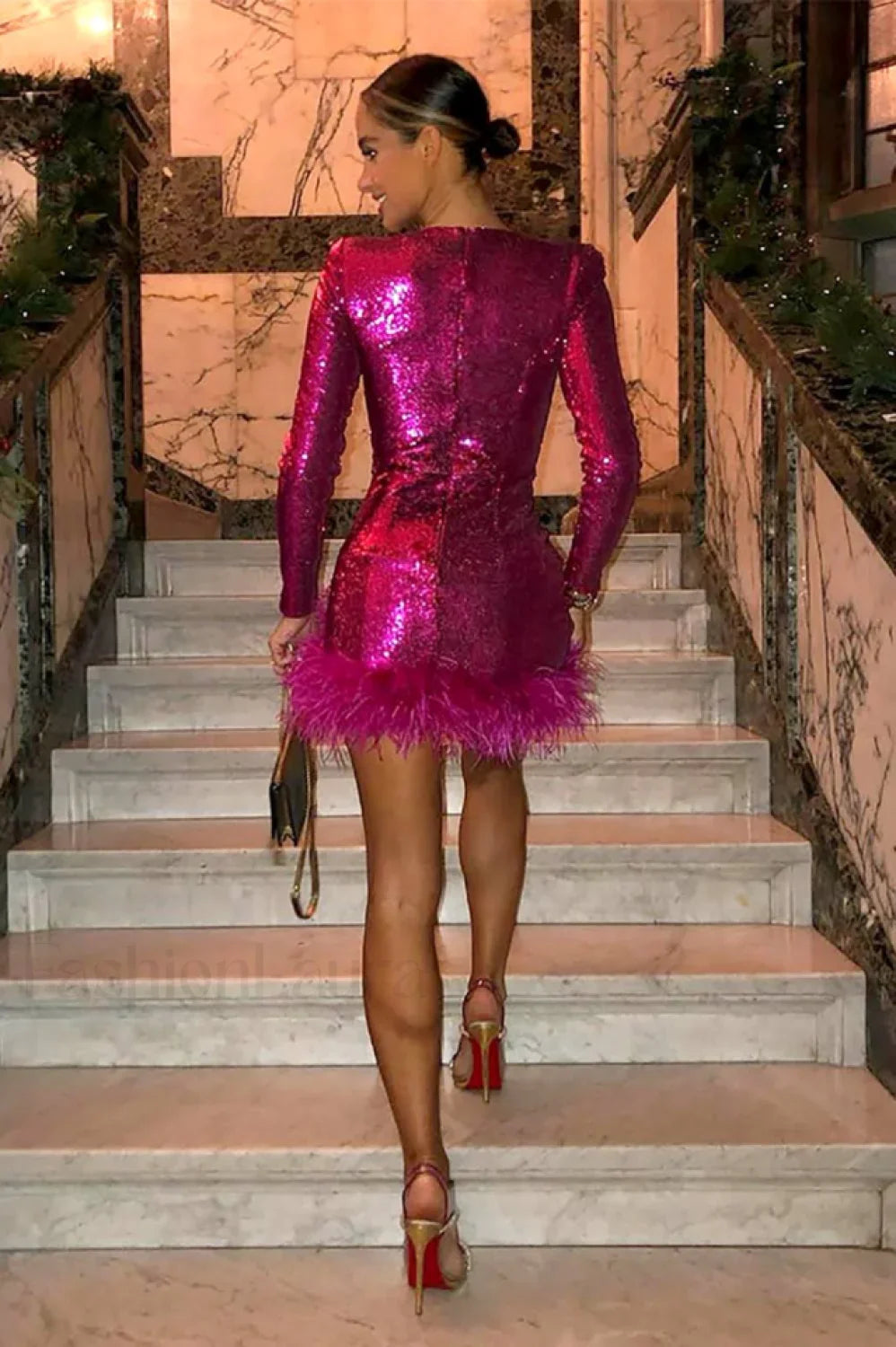 Daria Sequin Stylish Feather Mini Dress